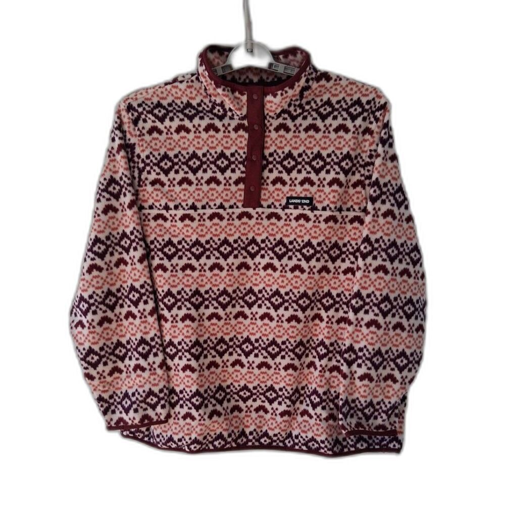 Lands End Heritage Fair Isle Fleece Pullover Sweatshirt Womens 2X Snap Neck NEW